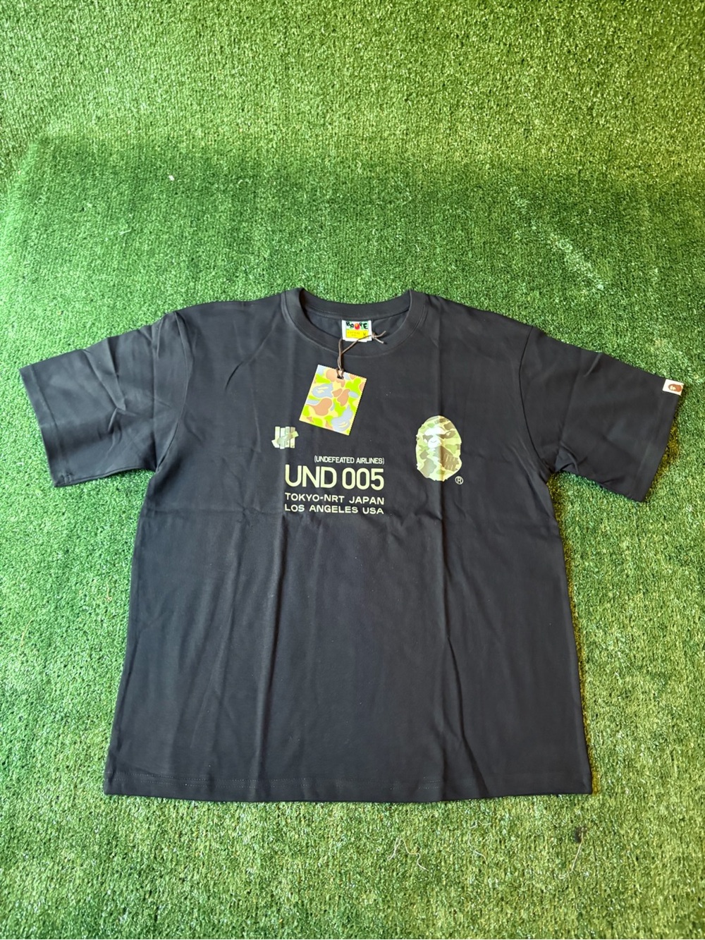 Bape Black Tee with Green Camo Logo
